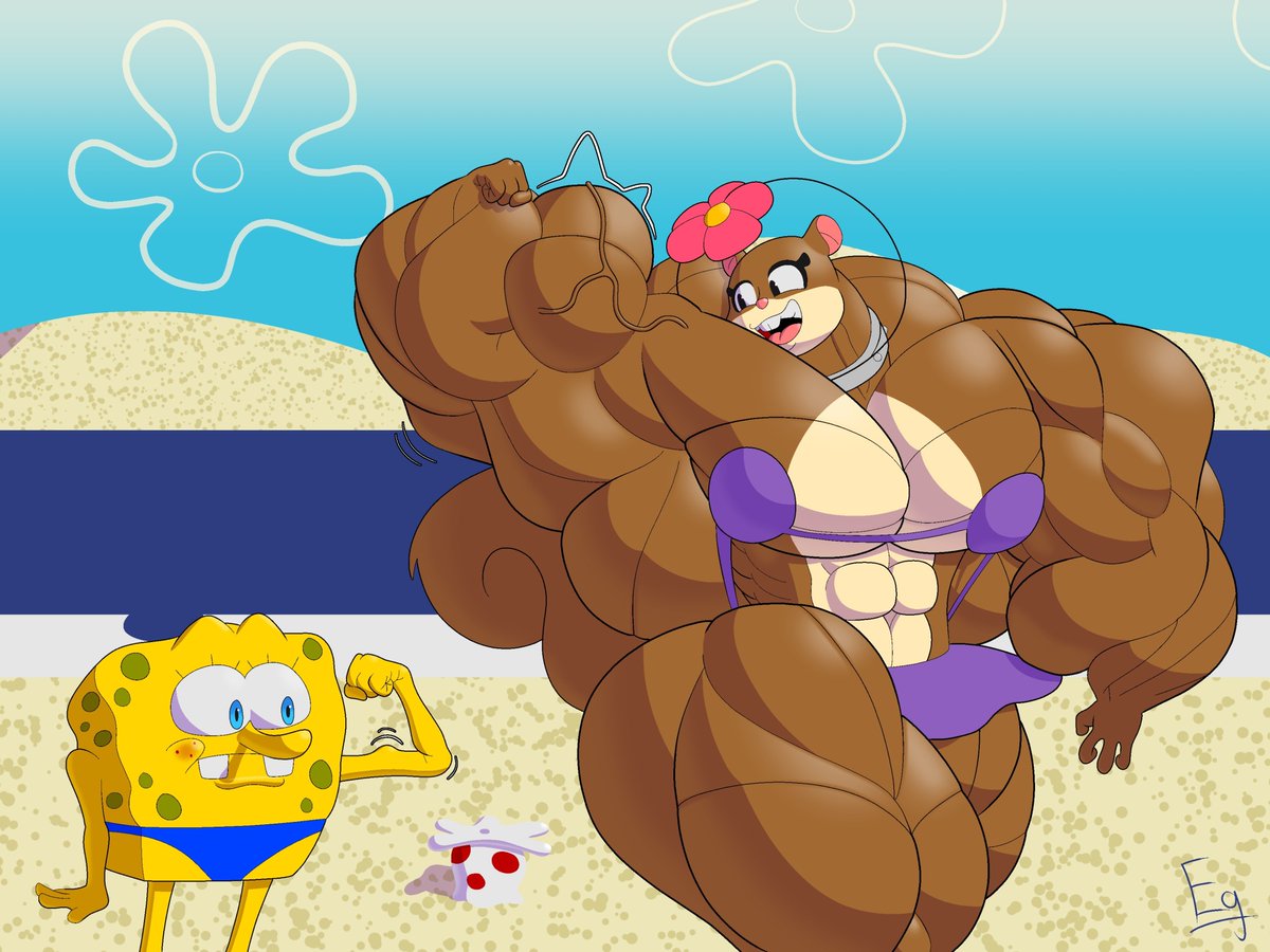 Eg_Muscle04's tweet photo. "Aw, cheer up, Spongebob. A few weeks of training with me, and you'll be stronger than a steer on a hot Summer's day!"

#sandycheeks #spongebob #femalemuscle #nsfw #fetishart #fanart #digitalart https://t.co/wajXe9oQRI