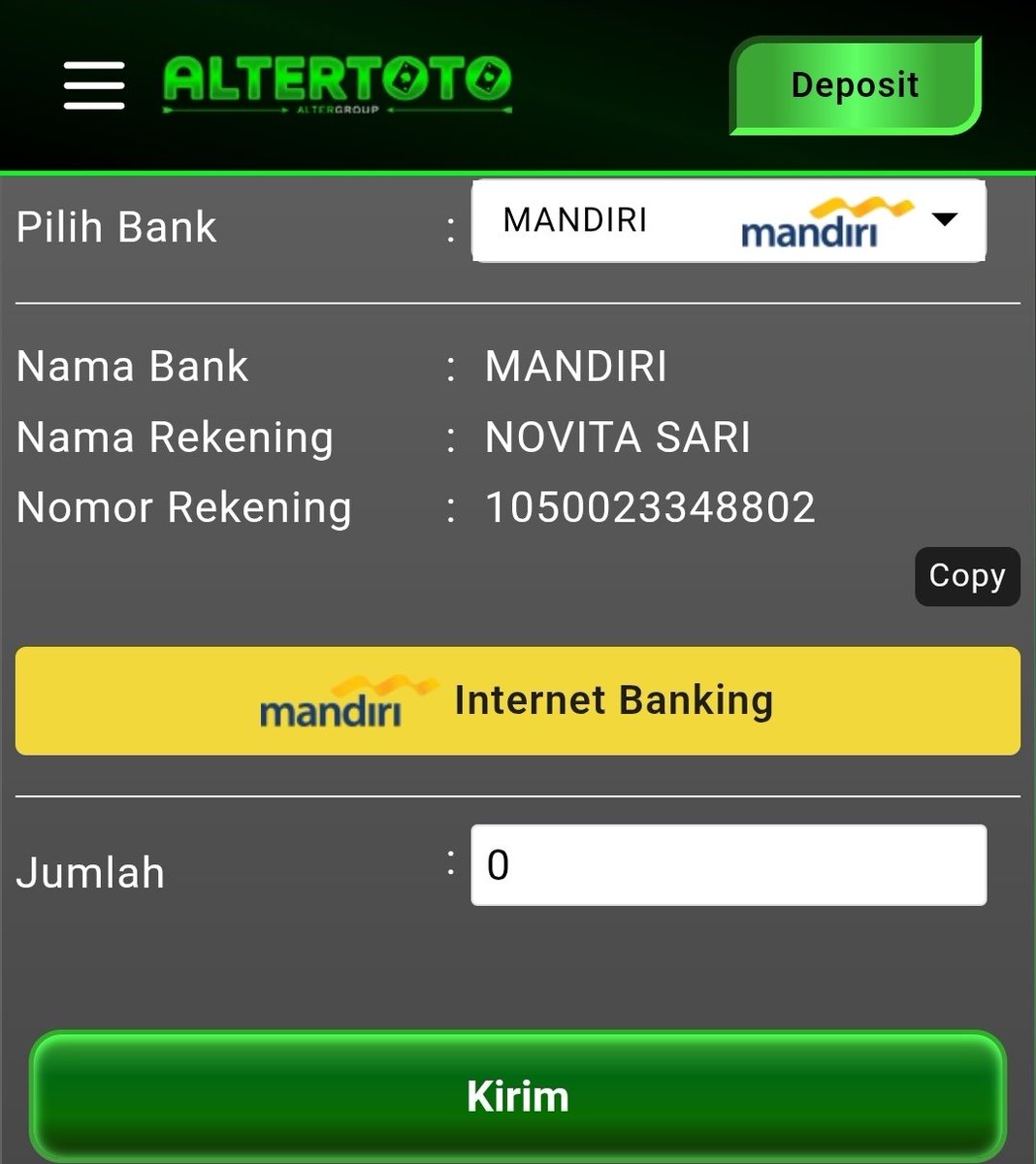 JhonBali69's tweet photo. #BERANTASJUDIONLINE
Saya melaporkan nomor rekening  yang diduga digunakan sebagai penampung dana untuk aktivitas judi online. Mohon pihak terkait dapat menindaklanjuti laporan ini sesuai ketentuan yang berlaku.
@prabowo 
@Gerindra @kemkomdigi @ojkindonesia @CCICPolri @PPATK https://t.co/EfHOkazPAS