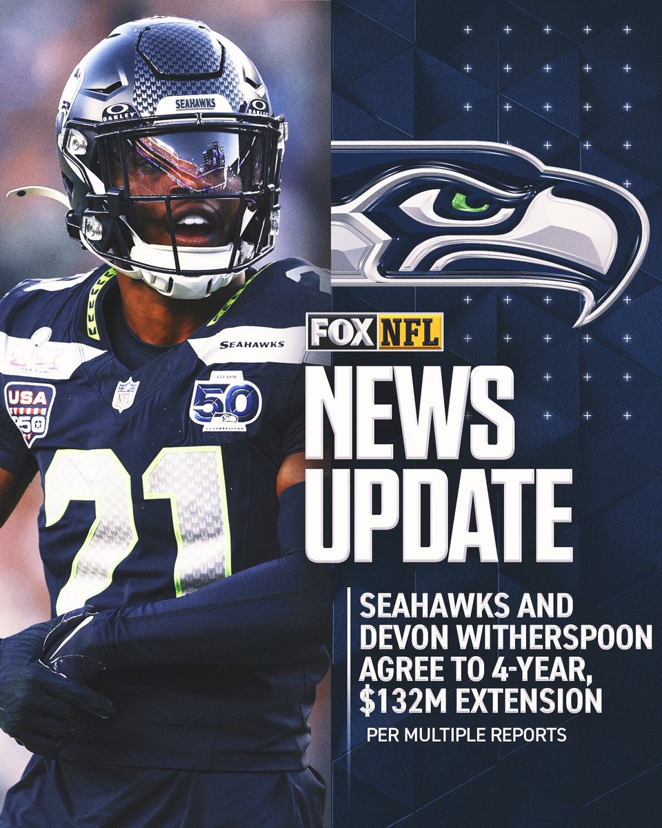 NFLonFOX's tweet photo. The Seahawks and Devon Witherspoon agree to a 4-year, $132M extension, per multiple reports. https://t.co/sC1PTRQRC1
