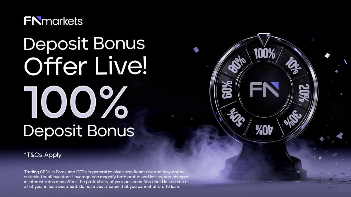 FX_Promotion001's tweet photo. FNmarkets is running a limited-time Spin the Wheel campaign, and every spin lands you a bonus rate between 10% and 100%.
 ⚠️ Important Notes:
Bonus is trading credit only (non-withdrawable)
Profits from bonus-enhanced trades are fully withdrawable
https://t.co/efxBnn1Oq0 https://t.co/HyD7A6nZvJ