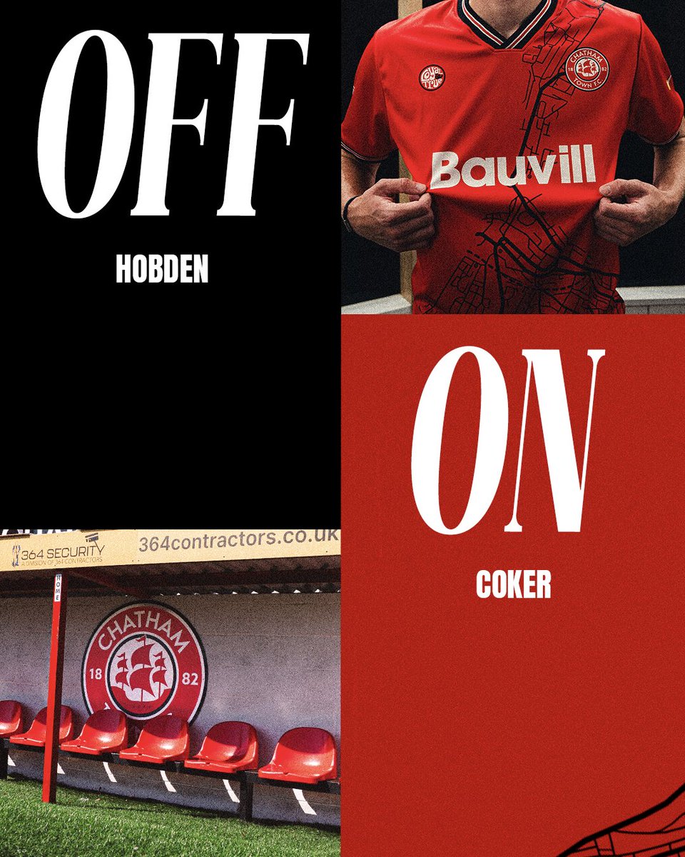 ChathamTownFC's tweet photo. [81’] — SUB 

Ben Coker replaces Ollie Hobden. [2-1] https://t.co/yFPioI9WVV