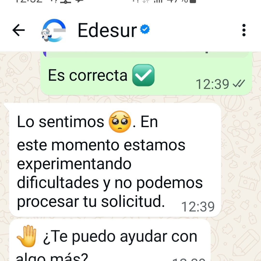 cookinacocoon's tweet photo. @OficialEdesur No funciona la oficina virtual ni el bot de WhatsApp. Quiero pagar y no puedo bajar la factura. En la línea telefónica me responde otro bot que tengo que comunicarme en día hábil. ¿No se supone que la OV y el sistema que implementaron son para gestionar en todo momento? https://t.co/F9VWhCMkpX