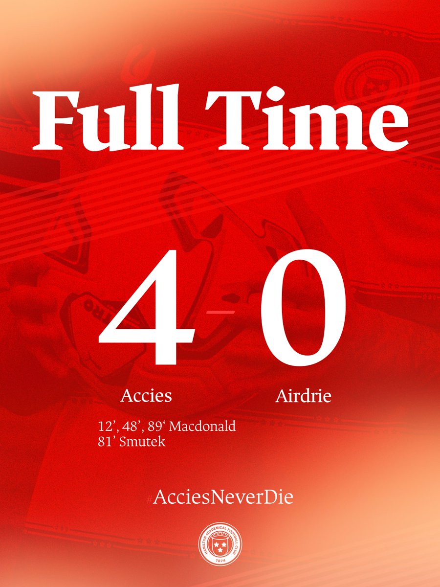 theacciesfc's tweet photo. The Pride Of Lanarkshire 👋

⏱️ 90' | 🔴4-0♦️ https://t.co/GfZO7sPXcL