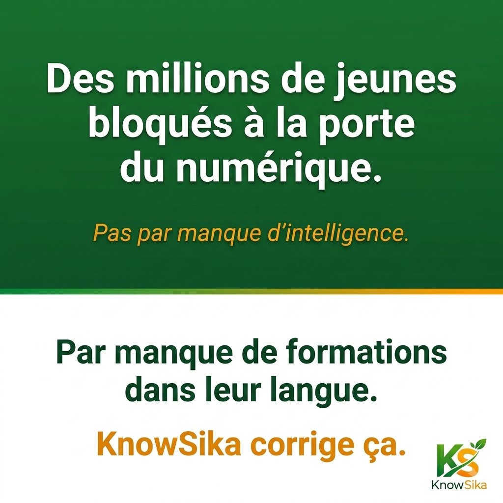 KnowSika's tweet photo. En Afrique francophone, des millions de jeunes talentueux sont bloqués à la porte du numérique.

Par manque de formations sérieuses dans leur langue.

Les meilleures ressources blockchain et IA sont en anglais, pensées pour d'autres réalités.

KnowSika corrige ça. https://t.co/kEWj7Hm4Ff