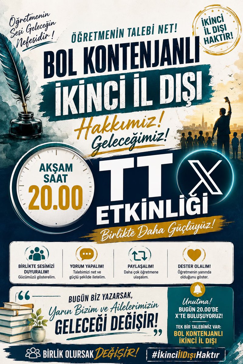 TRogretmen's tweet photo. 2. İL DIŞI talep eden öğretmenler saat 20.00’de X’te TT etkinliği ile taleplerini duyuracaklar.

Biz de destek vereceğiz. https://t.co/muQ7iCTQLg