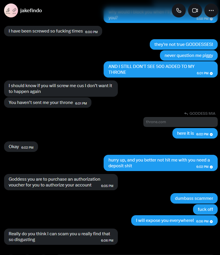 GoddessMiaNight's tweet photo. To all my girlies out there watch out from this scammer @DaddyChasezq 
#scammer #wasteoftime #lowlife #stupid #nsfw #piggy #cuck #wallet #humanatm #GODDESS #GODDESS https://t.co/y8R70BXMvy