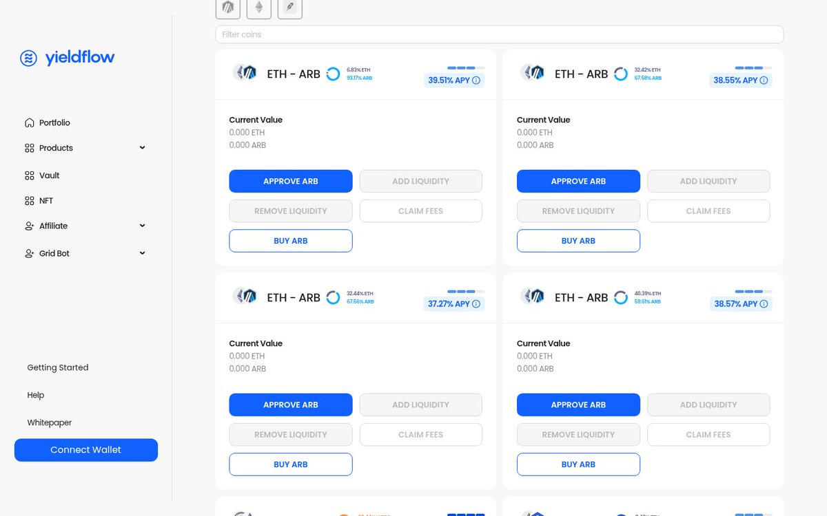 yieldflowdotcom's tweet photo. Uniswap V3 only pays you if your liquidity stays in range.

Miss the range and you earn nothing. That is why most people never farm it.

YieldFlow sets the borders and keeps the position in-range on Arbitrum. You connect a wallet. You add liquidity. Fees start working. Claim at 00:00 and 12:00 UTC.

Live from the pools right now:
ETH-ARB 39.51% APY
ETH-LINK 55.45% APY

Those are not teasers. They are on the page.

Non-custodial. No KYC. Your wallet, your keys.

Start here.
https://t.co/lzCrC3nIgL