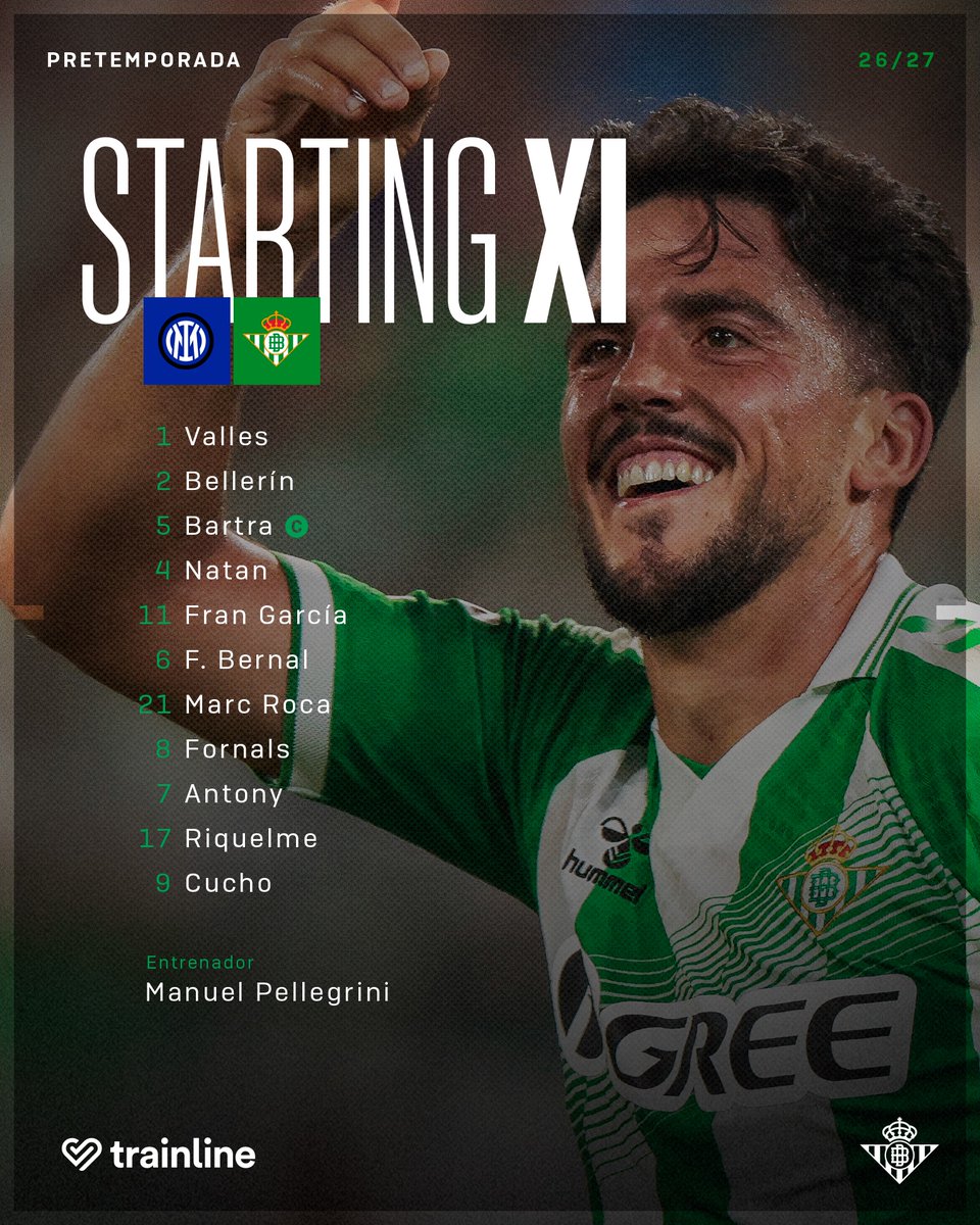 RealBetis's tweet photo. 💚🤍💚
¡Nuestro once inicial para el #InterRealBetis!
#DíaDeBetis https://t.co/ISVedmkcXG
