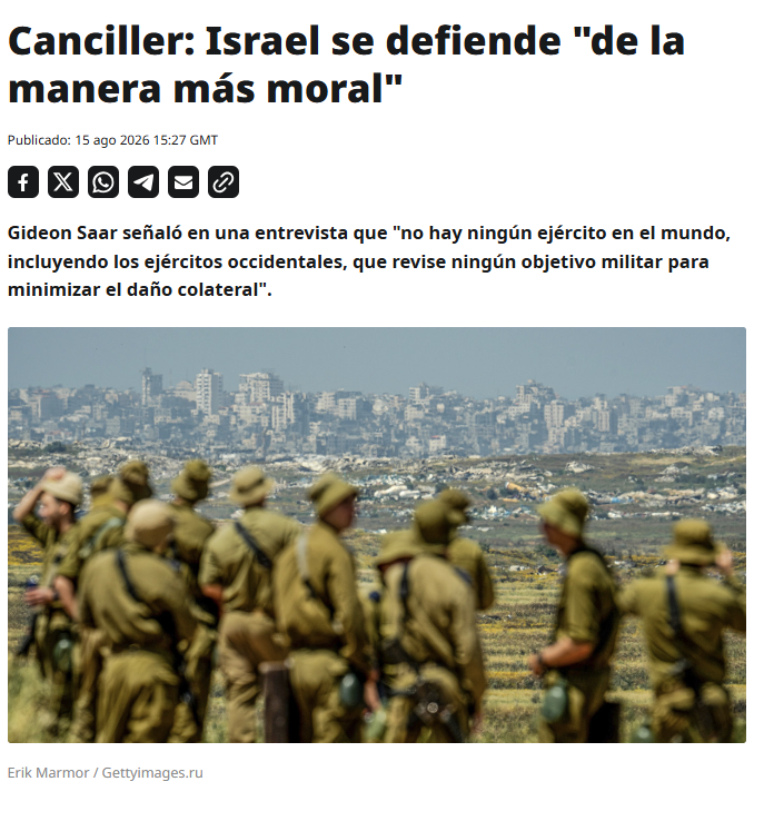 ActualidadRT's tweet photo. 🇮🇱 Israel se defiende "de la manera más moral" y trata de reducir las bajas civiles, declaró este sábado el ministro de Exteriores de Israel, Gideon Saar, en medio de los mortíferos ataques israelíes contra la Franja de Gaza y el Líbano https://t.co/QbBii3ooro