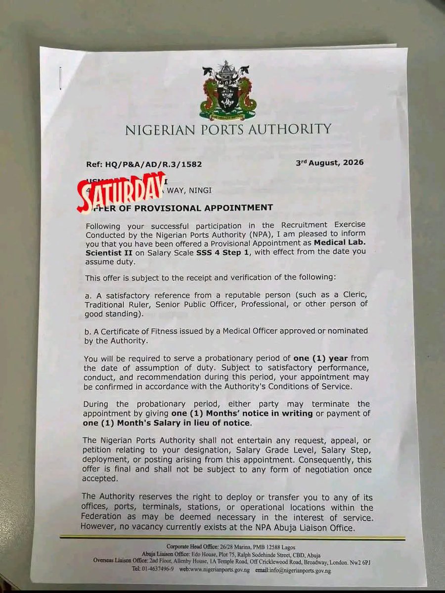 TaxHours's tweet photo. Someone's appointment in the Nigerian Ports Authority (NPA) https://t.co/2YJD5ssFiz