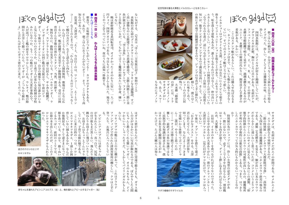 mofukabur's tweet photo. #C108新刊
毎回、「これ無料なんですか？」と驚かれる「ぼくのgdgd vol14」は、四国の動物園・水族館編（半分）です。

無料には訳がある。それはおまえたちを動物園・水族館好きに洗脳したいからだ！フハハハハ！ということで、適当に配っております。
気楽にもらいに来てね。 https://t.co/I9AU7xXUAJ