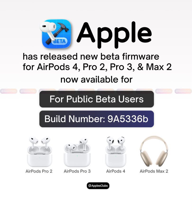 Abdullah_iApp's tweet photo. أطلقت Apple تحديث تجريبي جديد لبرنامج AirPods الثابت 🎧🍎

التحديث متاح لمستخدمي النسخة التجريبية العامة، ويشمل:
• AirPods 4
• AirPods Pro 2
• AirPods Pro 3
• AirPods Max 2

رقم الإصدار: 9A5336b https://t.co/mD8M2rvhkm