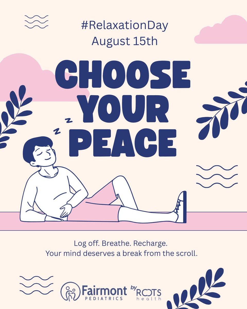 FairmontPeds's tweet photo. 😌 Kids need time to recharge, too! Relaxation can support better sleep, focus, emotional well-being, and overall health. Try a quiet family break today. 💚

#NationalRelaxationDay #FairmontPediatrics #HealthyKids #PasadenaTX #LaPorteTX https://t.co/WWggB5vBls