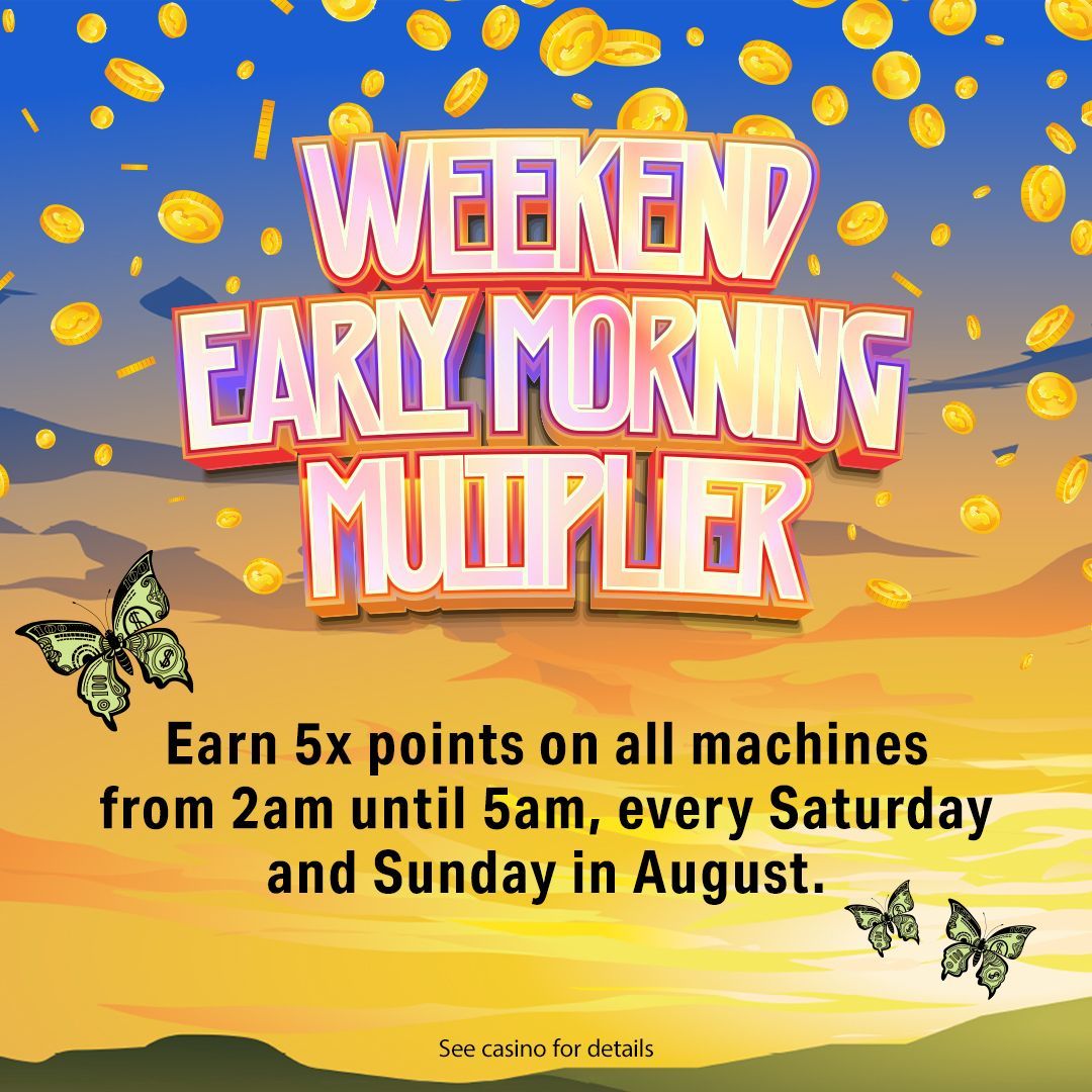 kootenaicasino's tweet photo. Our Weekend multiplier is happening right now! πΈ π€ Stop by the Kootenai Casino and Spa to earn 5x the points on all machines from 2am until 5am, every Saturday and Sunday in August! π°
#KootenaiRiverInnCasino #KRI #WinAtTheInn #Casino #UntamedJackpots https://t.co/BisSBC2N0p