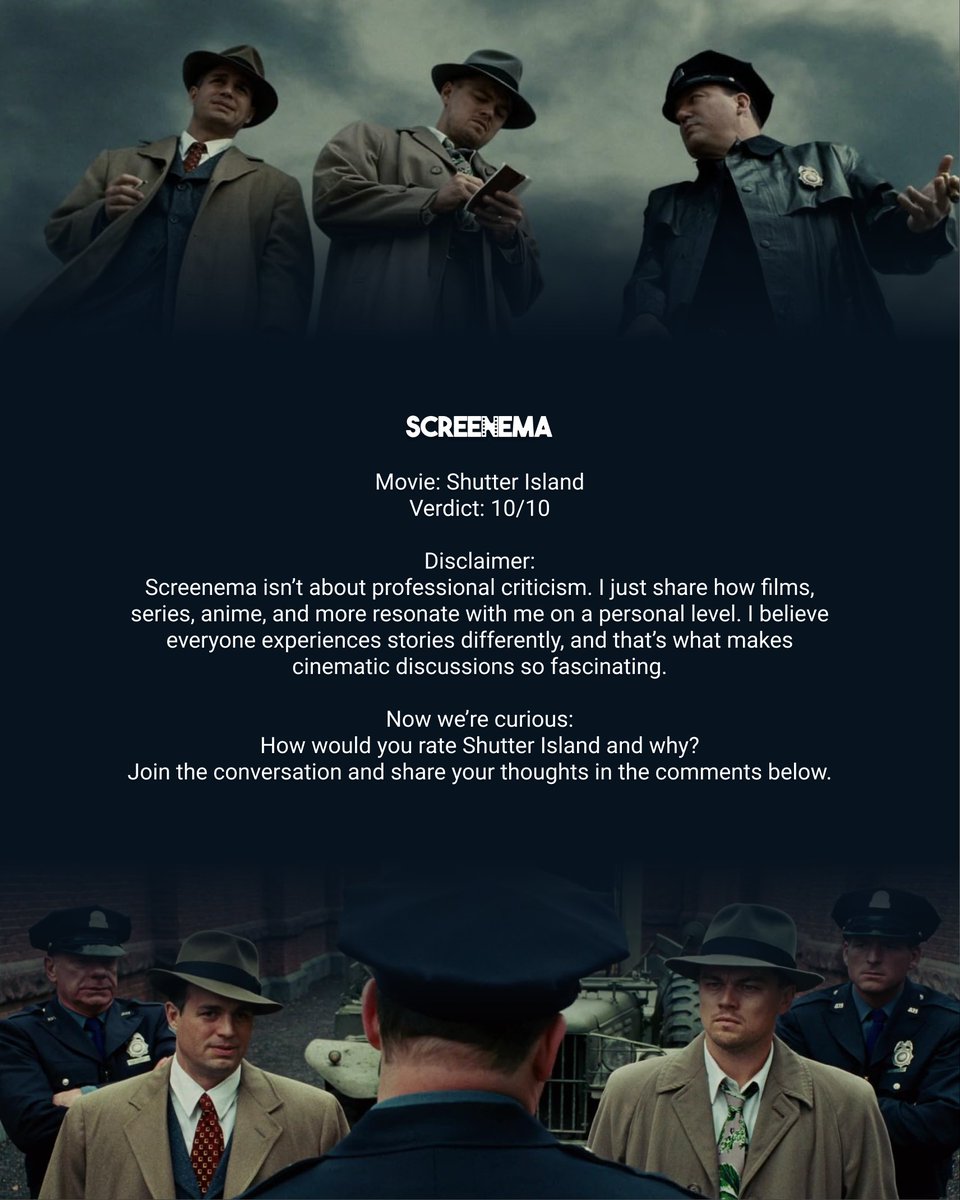 ScreenemaRates's tweet photo. How would you rate Shutter Island? Share your thoughts below!
#FilmRating #MovieRating #ShutterIsland #FilmCritique #MovieDiscussion https://t.co/50eTpKs43v