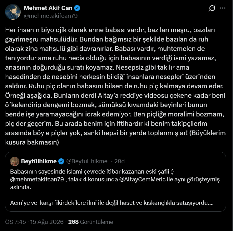 arayis_felsefe's tweet photo. Şu ağzı medresede mi öğretiyorlar? Allah sizi bu yüzden böyle böyle rezil ediyor.

Bunların müslümanlara söverken böyle futursuz olmaları ne olduklarını gösteriyor. @mehmetakifcan79 sen Gürkan'a bu sözü Ulemaya sapık demesine rağmen söylemekten korkan birisin, burda sende tutarsızlık gösterene dediğine bak. Vallahi siz müslümanlara düşmansınız sizin önünüzde de kimse eğilmeyecek, önce adam olacaksınız.

Şunun nefsinden ilmi ayırt edemezsiniz bak ciddi söylüyorum. Siz kimsiniz de insanların nezheblerine kadar dil uzatıyorsunuz kepazeler. 

Şunun haline pozlarına bak ya, kardeş bırak alim olmayı biz sizin gibileri adam yerine koymayız bunu bil. Sen önünde eğilsinler istiyorsun ve ağzından sadece irin akıyor. 

Sen oturup rahlede ahlak tedris edememişsin ilim sende ne arar?
