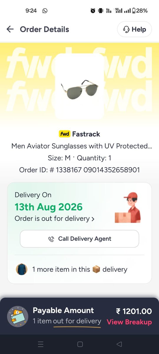 prayagijii's tweet photo. @MyntraSupport @myntra @ekartlogistics आज 15 अगस्त 2026 है। स्क्रीनशॉट के अनुसार डिलीवरी 13 अगस्त की थी और ऑर्डर अभी तक डिलीवर नहीं हुआ।

डिलीवरी एजेंट को लगातार 15–20 बार कॉल कर चुके हैं। कॉल देखते ही काट दी जा रही है और फोन भी नहीं उठाया जा रहा। https://t.co/kLG2TTC90K
