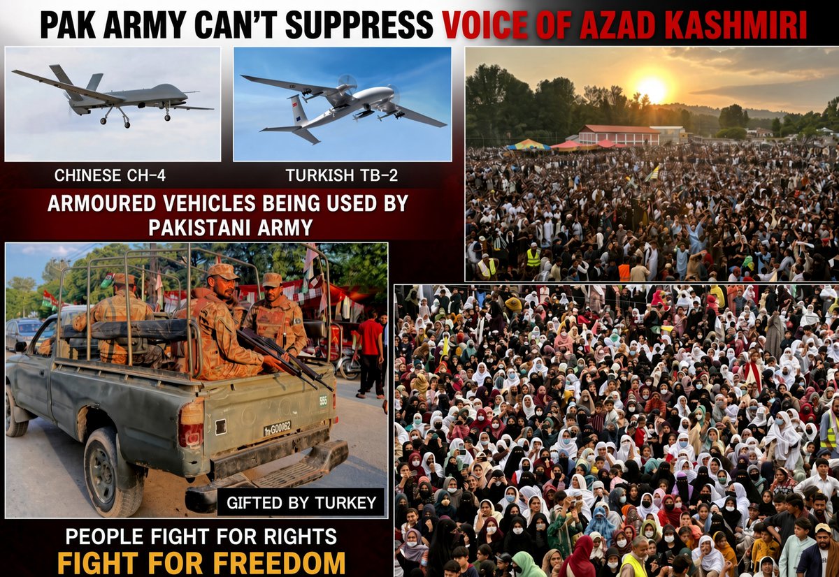 Jam_jamal786's tweet photo. Pak Army is trying hard to silence the people of Azad Kashmir.
But the people are still standing up.
They want their rights. They want freedom.
Drones and armoured vehicles (some gifted by Turkey) can’t stop their voice.
The people will keep fighting.

#AzadKashmir https://t.co/L7TKu0CC1y