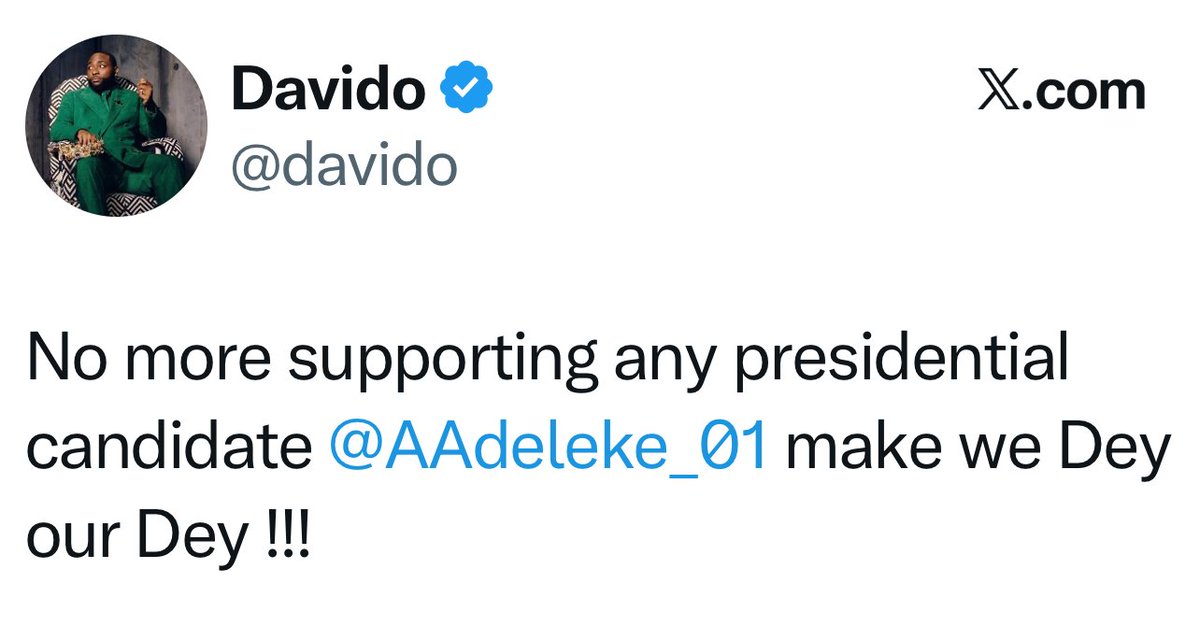 yabaleftonline's tweet photo. “No more supporting any presidential candidate” — Davido https://t.co/wnnlLcMnAi