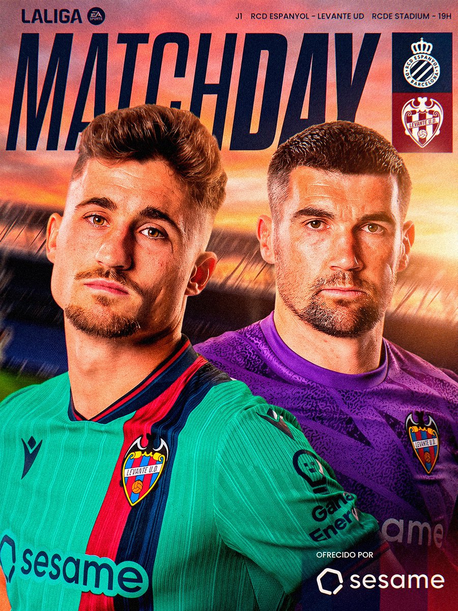 LevanteUD's tweet photo. ⚽️ MATCH DAY

🆚 @RCDEspanyol 
📅 Domingo 16 de agosto
🕒 19:00 horas
🏟️ RCDE Stadium

#EspanyolLevanteUD https://t.co/KZ2NdLilSq