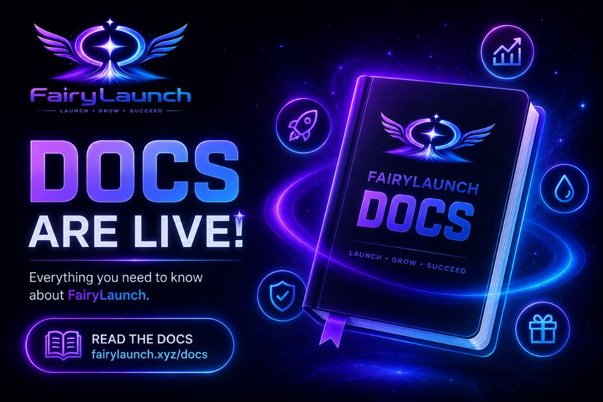 FairyLaunch's tweet photo. 📚 FairyLaunch Docs are LIVE! ✨
Want to know how FairyLaunch works?

🔹 Bonding Curve
🔹 Token Launches
🔹 Graduation
🔹 Fees &amp; Rewards
🔹 Liquidity &amp; Security
Everything you need to know is now in the docs. 🚀

👉 https://t.co/Y5avgy05a9

 #BNBChain #BondingCurve #Crypto https://t.co/PHTEqG2qXR