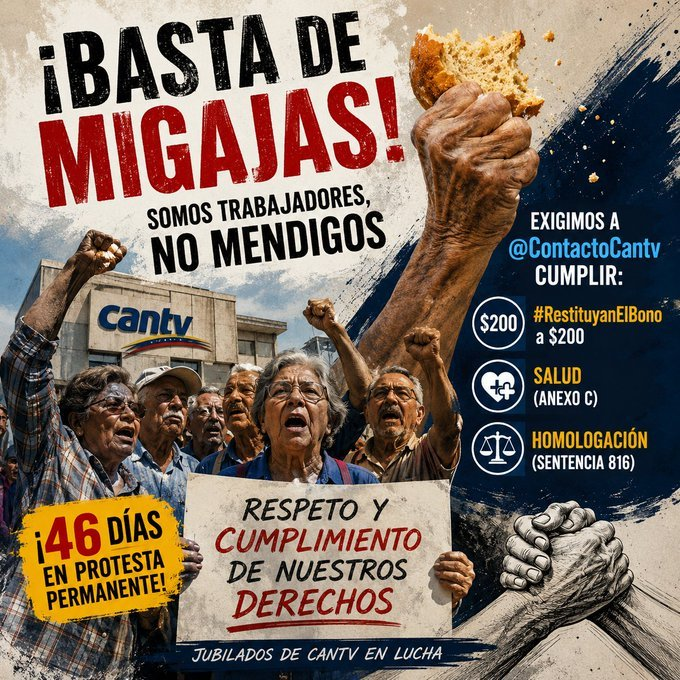 MarcoCeballo's tweet photo. #17Agos #JubiladosCantvEnLuchaLa Piden la Sentencia 816 que se Cumpla con Respeto a la Convencion Exigimos Anexo C,Servicios Medico,Homologacion y #RestituyanElBono del Complemento al Ingreso Minimo Vital a $200 #50dias de Lucha @salaprensaCantv @hrw_espanol @la_katuar @Aramoss8 https://t.co/ETHXRyT12V
