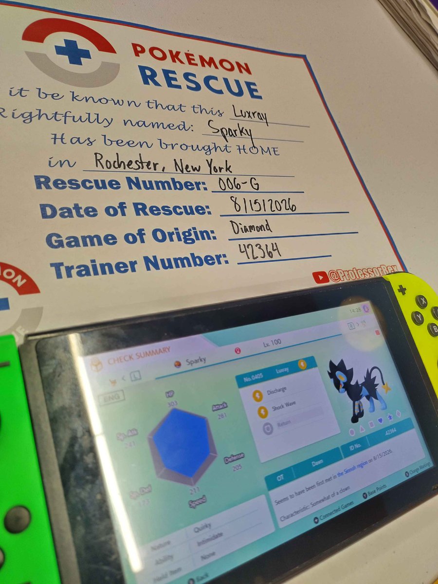 RexProfessor's tweet photo. An amazing update: the first operation of Pokémon Rescue Global has been completed!
AWood of the New York Skyarrow Club has brought Sparky, @foxravenbear’s original childhood Luxray, HOME!
Step one in saving ‘em all! https://t.co/WIGvIgau1C