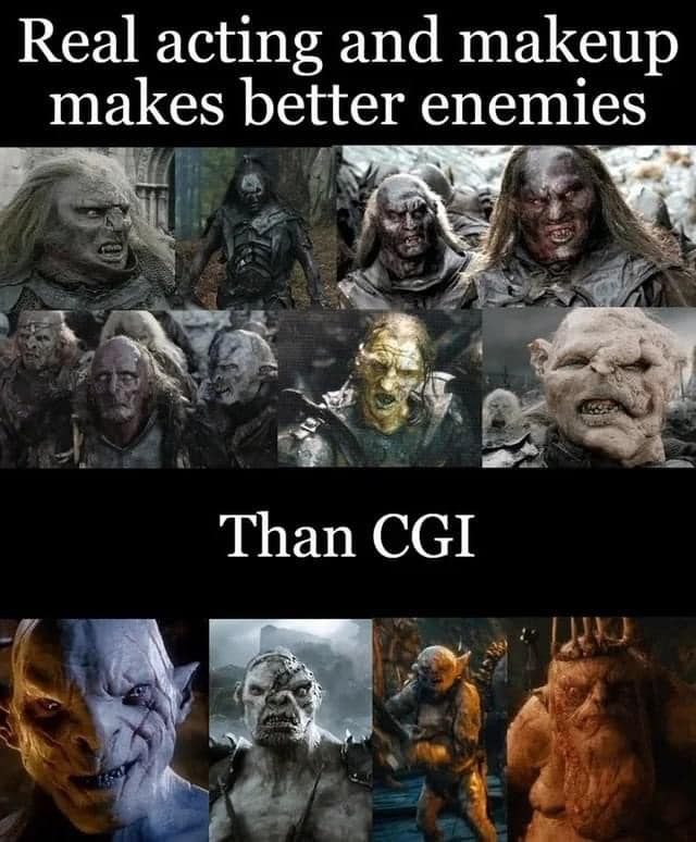 Barebor1's tweet photo. @repeatedLs @HoodiiBron not sure why I'm even responding to a guy that refers to visuals in a movie as "graphics" but alright. The Hobbit movies look like fucking shit. Overreliant on CGI while LOTR holds up over 20 years later than they do 10 years later. https://t.co/YuBwdsX1E5
