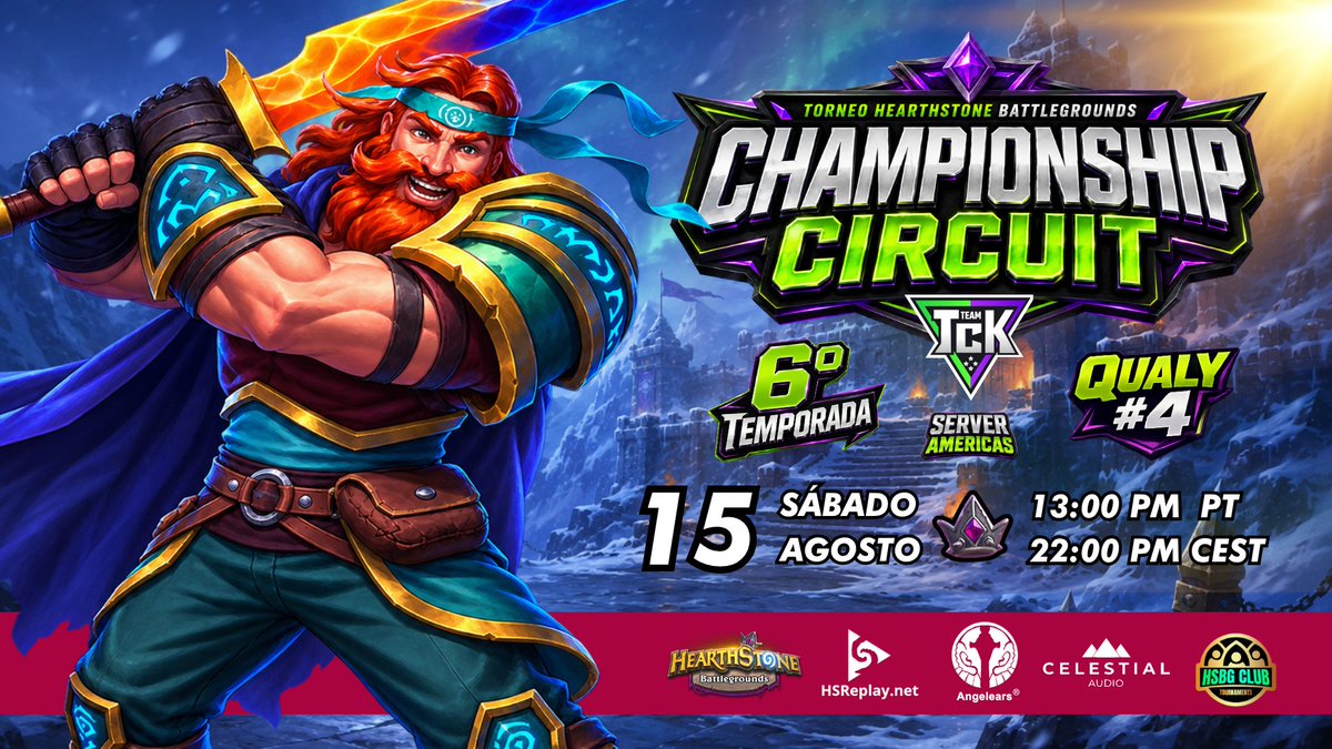 TcK_HS's tweet photo. Torneo Hearthstone Battlegrounds ⚔️
Temporada 6 | Qualy #4 🔥

📆 Sábado 15 de agosto
🕐 1pm PT | 10pm CEST
🌎 Server Americas
🖊️ Registro en https://t.co/JfXuGcJBpk
🔗 Torneo: https://t.co/PEQx61DGua
⏳ Countdown: https://t.co/hNERlURW41

¡Únete a la batalla! 👑 https://t.co/OEURBNUS6r