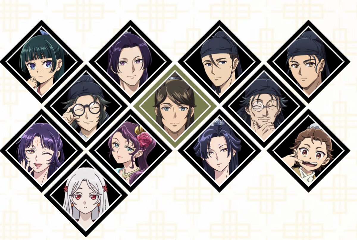 keiuzuki's tweet photo. officials putting Rikuson at the center of the character chart with this kind of innocent look as if he isn't going to ragebait Jinshi to the fullest this season 😭 https://t.co/s7XAcXy0LG