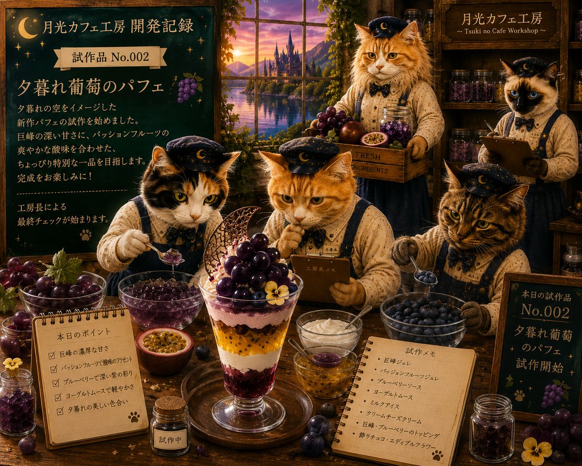 🍇 月光カフェ工房 開発記録 試作品 No.002 「夕暮れ葡萄のパフェ