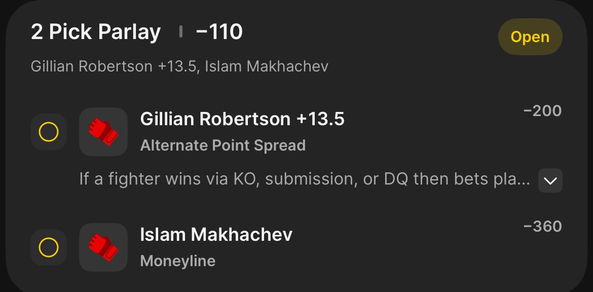 MMAiPicks's tweet photo. 🥊 UFC 330 - Makhachev vs. Machado Garry 🥊

Gillian Robertson +13.5
        +
Islam Makhachev - ML

1u @ -110 odds

#MMATwitter #UFC330 https://t.co/gdNsOUA1aO