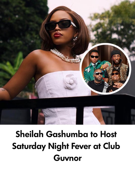 HellenKakuru's tweet photo. Socialite @SheilahGashumba  takes centre stage as host of Saturday Night Fever at @GuvnorUganda  🔥👑
Kampala Saturdays just got hotter. 
Who’s outside tonight? 👀
#SheilahGashumba https://t.co/lQgjFSWdjA