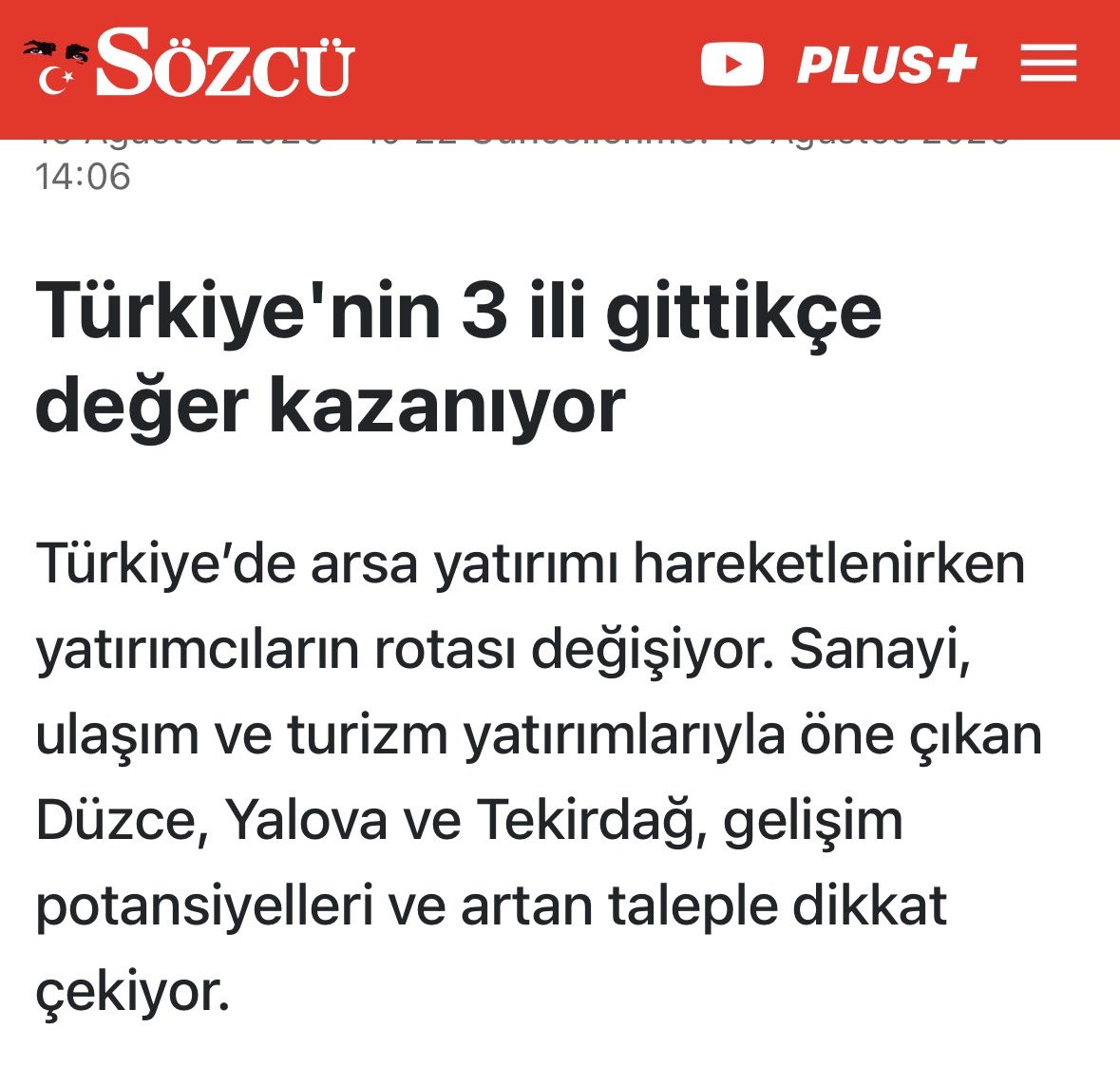 Dr_Faruk_Ozlu's tweet photo. Bize yakın bir gazetenin değil, Sözcü Gazetesi'nin haberi. 

Düzce, son yıllarda Türkiye’de en çok gelişen ve bu sebeple değer kazanan üç ilden biri. Hatta birincisi. https://t.co/F6HjnRNwUB
