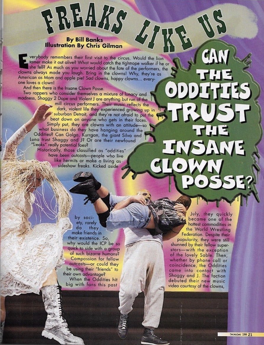 VintageWWFMag's tweet photo. Freaks Like Us, Can The Oddities Trust The Insane Clown Posse? -  WWF Magazine December 1998 https://t.co/umHShzRAjP