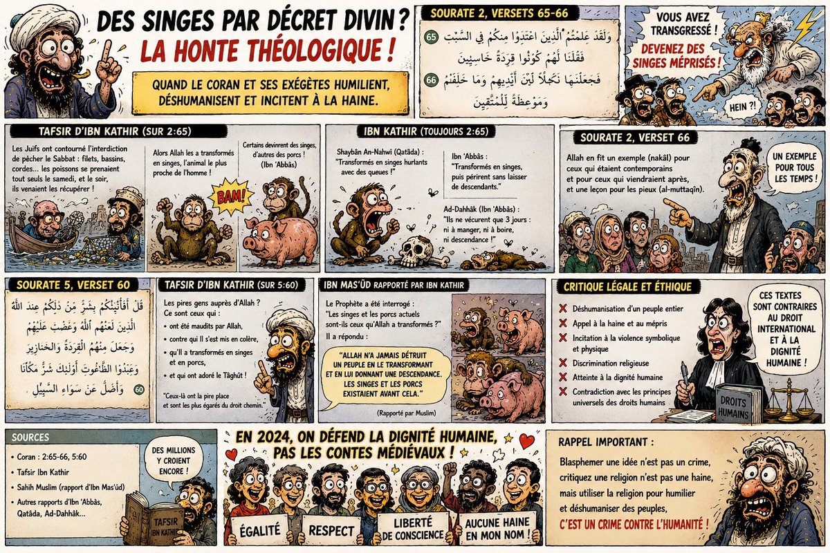 MohamedGlow's tweet photo. Allah, les juifs et moi. Certains désobéissent au Sabbat… et hop : transformation en singes et en porcs. 🐒🐷 Quand la théologie invente le premier reality-show animalier : “Qui veut devenir un cochon ?” 😂 »
#IslamSunnite #Coran #IbnKathir #Tafsir #EspritCritique https://t.co/xkw3xqZH0o