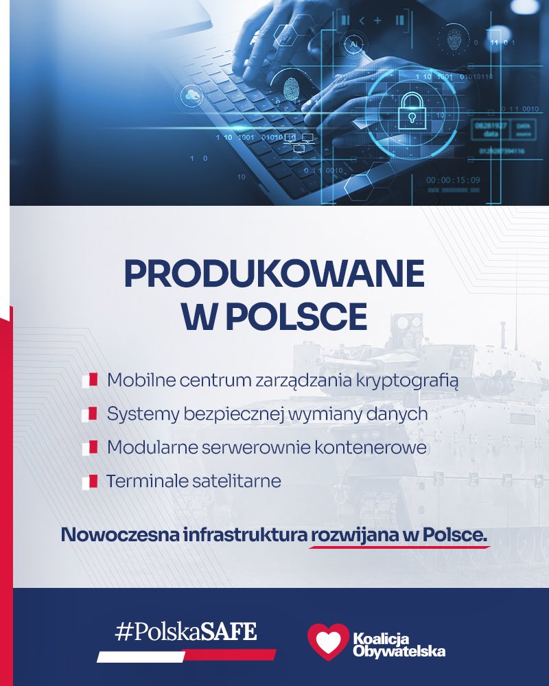 Obywatelska_KO's tweet photo. Mobilne centrum zarządzania kryptografią, bezpieczna wymiana danych, modularne serwerownie, terminale satelitarne - projektowane i produkowane w Polsce❗️ 🇵🇱
#PolskaSAFE https://t.co/OIgQccMnL0