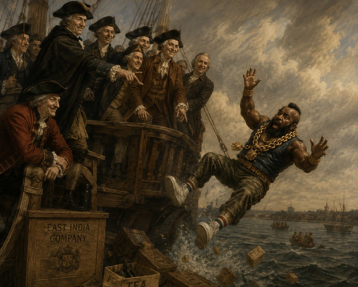 ColonialHotTake's tweet photo. Few moments captured the growing frustration with British rule quite like the Boston Tea Party of 1773. https://t.co/F74nk8Ey1t