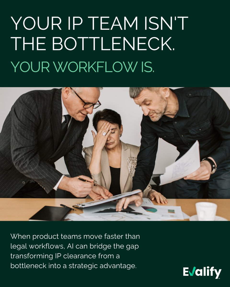 Evalifyai's tweet photo. Product teams ship faster. Budgets are tighter. Manual FTO searches can't keep up.

Discover how AI is empowering in-house IP teams with faster insights, lower costs, and better intelligence:
🔗 https://t.co/yZfFzzh23u

#LegalTech #PatentLaw #IP #Evalify https://t.co/kjEXPoJQYr