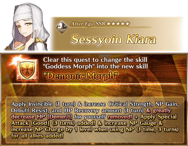 FateGO_USA's tweet photo. A Servant Rank Up Quest to strengthen ★5 (SSR) Sessyoin Kiara (Alter Ego) has been permanently added to Chaldea Gate. Saint Quartz are also included in the quest rewards.

More Info ➡️ https://t.co/FR4Y9XCxwi
#FateGOUSA https://t.co/sm0szSs0Jq