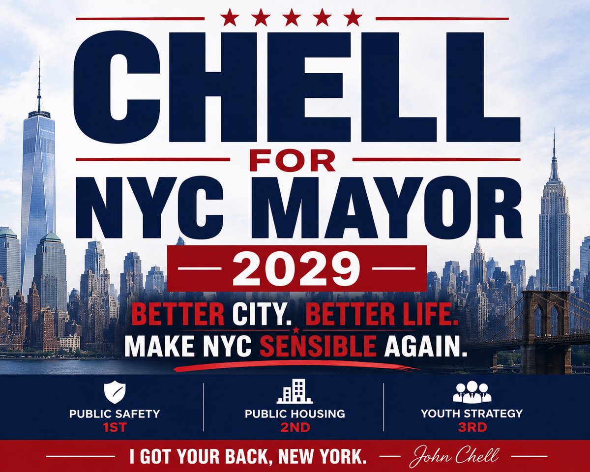 JohnMChell's tweet photo. People said, “Get involved.”

I’m involved.

At the end of this year, I will officially enter the 2029 race for Mayor of New York City.

I have tremendous support, committed donors, and a loyal team ready to execute a strategy and a vision for a better New York City.

I may be the worst kind of candidate for the political establishment: I have nothing to lose.

I’m not running to start a political career. I’m running to fix a broken city.

I’m not a politician, and I never will be. That gives me the freedom to be honest, say the quiet part out loud, and tell New Yorkers the truth—even when it’s uncomfortable.

Too many elected officials are disingenuous and phony. They worry about the next election, the next endorsement, and protecting their political careers- spineless. 

Not me.

I believe in straight-up honesty, common sense, and being a realist. A registered Independent.

I will not submit to the supposed cultural and political norms or follow the same tired political playbooks. Those playbooks helped get us into this mess.

So don’t bother trying to turn me into a traditional candidate. I can smell a phony a mile away.

I’m a wild card—with recognition, a media platform, tremendous support, and a team ready to go.

Better City. Better Life.
Make NYC Sensible Again.
@nypost @FoxNews @NEWSMAX @NYCCouncil @NY1 @nydems
@NewYorkGOP