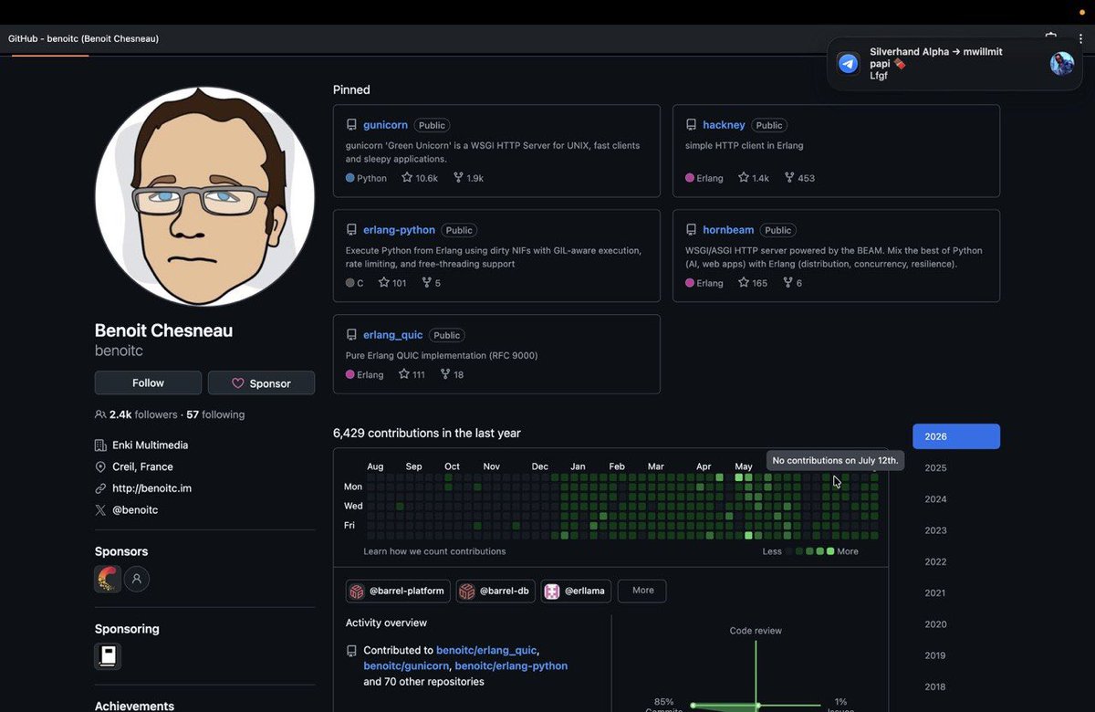 sh_azam_'s tweet photo. I was looking through GitHub and I found @benoitc Repo, 

He Built Gunicorn and has 11K stars on Github and has 6,428 Contributions on GitHub.

Gunicorn is a lightweight, open-source Python web server used to run and scale web applications in production. It sits between the internet and frameworks like Django, Flask, and FastAPI, using multiple worker processes to handle requests efficiently.

Gunicorn has also been used by companies like Instagram, Reddit, Gitlab, Canva, Khan and so many others 

@benoitc is fully onboard and will join comms. 

Gunicorn Repo: https://t.co/cKP7oYJpJG

Dev GitHub: https://t.co/VK4XUdcZS9

Ca: 4xMegMRMd2TFQEXxv39vtMP1r5fFVuA7VcaSmAhLpump