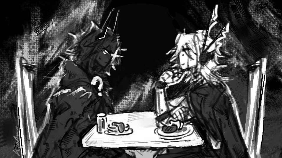 DreamyyAuvi's tweet photo. Monochrome Entropy duo ig #mugmfanart #wyll_fanart  idk i kinda scared to post smth there yk https://t.co/ZhG2kcImxw