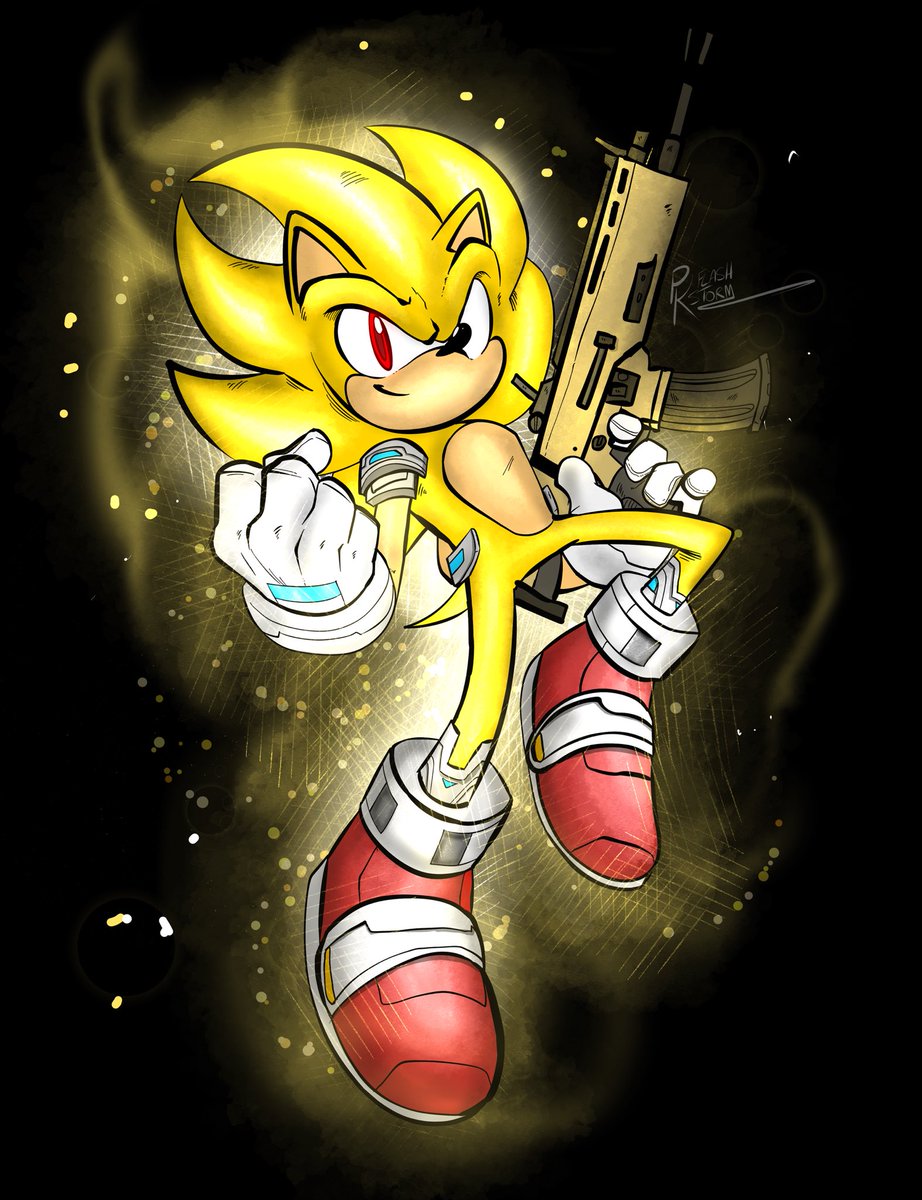 pkflashstorm's tweet photo. You guys are the first people to see #Sonicthehedgehogㅤㅤㅤ in his official @Fortnite design turned super holding a SCAR. https://t.co/hwaisdXTLR