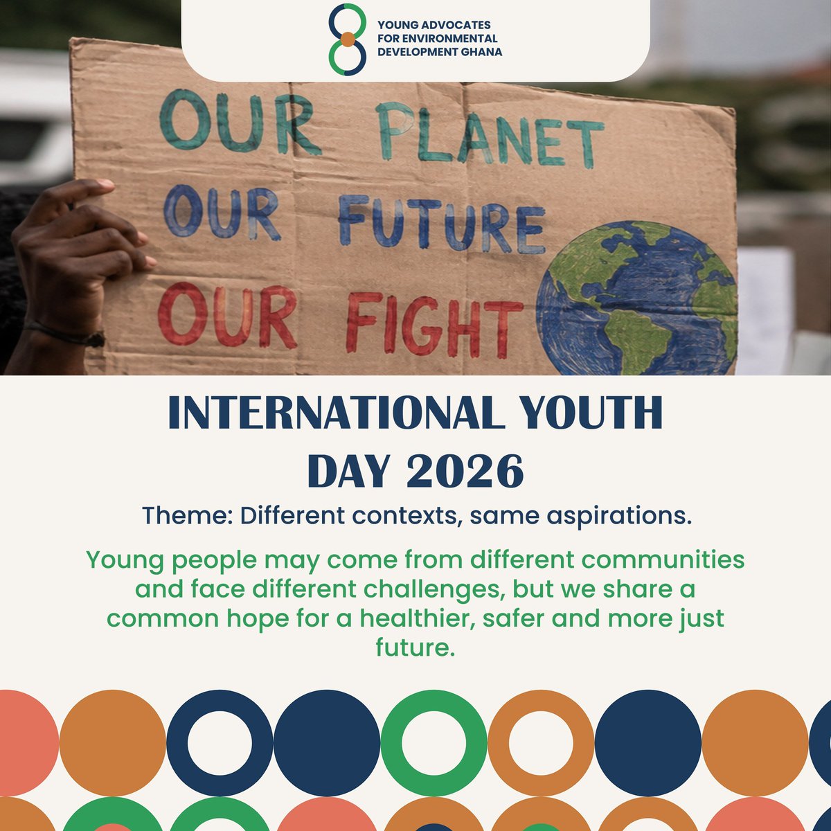 yaedghana's tweet photo. We may not all face the same challenges.
But we all deserve a future where our communities are safe, healthy and given the opportunity to thrive.
To every young person speaking up, organising, creating and taking action: keep going.
Happy #IYD2026
#YouthAction #ClimateJustice https://t.co/FPOk1uaUto