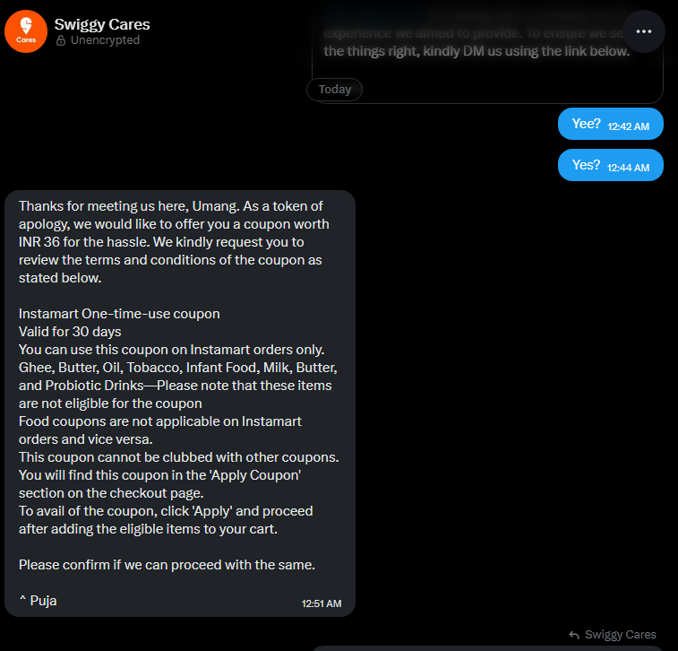 Umang_scroch's tweet photo. @SwiggyCares offering 36rs after cheating customer? nope no thanks https://t.co/dsMs6tqyiH