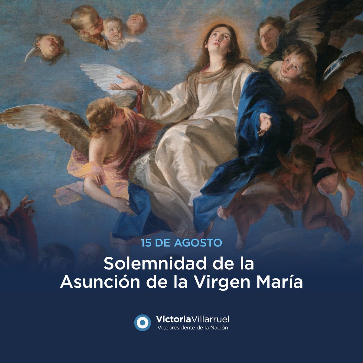 VickyVillarruel's tweet photo. Hay fechas que nos invitan a mirar más allá de las preocupaciones cotidianas y a recordar aquello que verdaderamente sostiene nuestra esperanza. La Asunción de María es una de ellas. Nos habla de humildad, de entrega, de amor y de confianza en Dios.

La Asunción nos recuerda que María, después de haber acompañado con amor y fidelidad la vida de su Hijo, fue llevada en cuerpo y alma a la gloria del cielo. Para millones de argentinos, esta celebración es también una fuente de esperanza, porque nos habla de la promesa de Dios, de la vida eterna y del destino trascendente al que estamos llamados.

En nuestra Patria, la figura de la Virgen acompaña desde hace siglos la vida de las familias, las alegrías y los dolores de nuestro pueblo. Está presente en nuestras iglesias y santuarios, pero también en las pequeñas imágenes que custodian tantos hogares argentinos, en las oraciones de las madres y de los abuelos, y en la fe sencilla de quienes buscan consuelo y fortaleza en momentos difíciles.

Hoy le pido a la Santísima Virgen que proteja a la Argentina, acompañe a nuestras familias, cuide a quienes sufren y nos ayude a reencontrarnos con los valores espirituales que dieron forma a nuestra Nación.

Que María, elevada al cielo, siga intercediendo por nuestro pueblo y cubriendo a nuestra Patria con su manto de amor.

¡Viva la Virgen María!