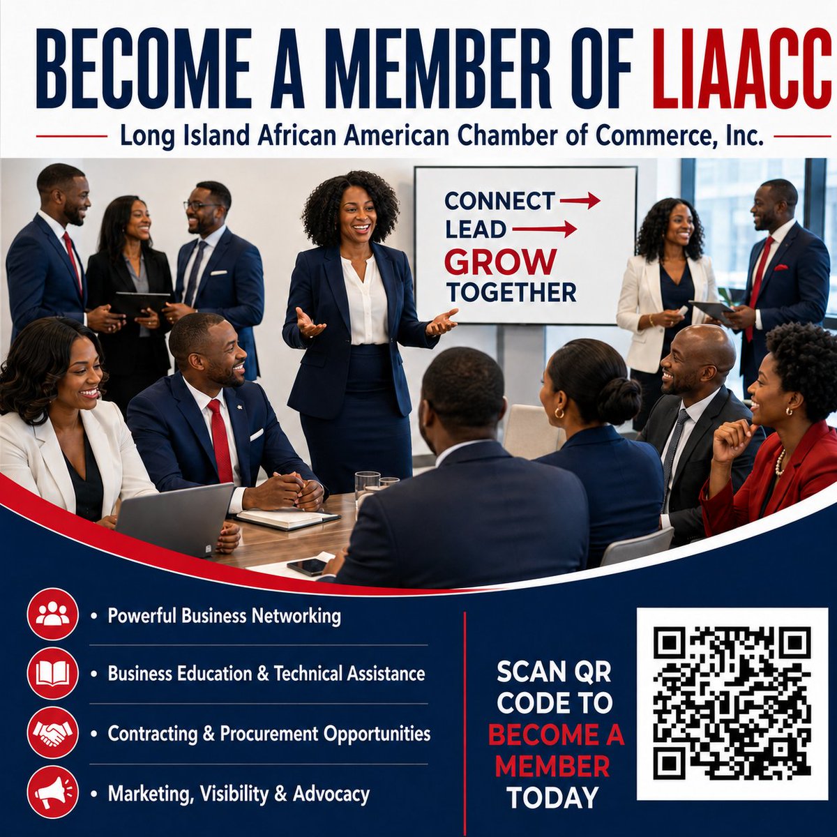 LIAfricanAmerCh's tweet photo. The Long Island African American Chamber of Commerce, Inc. is New York State's largest African American Chamber.  Scan QR Code join today or visit: https://t.co/sEATo5dIKC https://t.co/xDj9ijD9QF