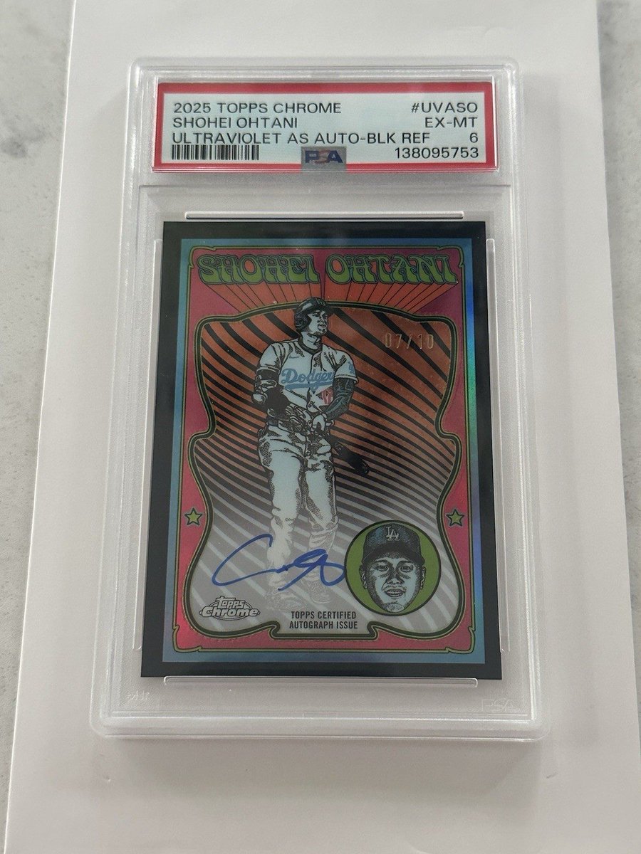 mlbcardspotter's tweet photo. 2025 Topps Chrome Ultraviolet All Stars Black Auto Shohei Ohtani #7/10 PSA 6 
Ending August 16th 6:01 PM EST
Bid/Buy via the link in our bio ⤵️
#baseballcards #ebaypartner https://t.co/HWW7U7bDEp