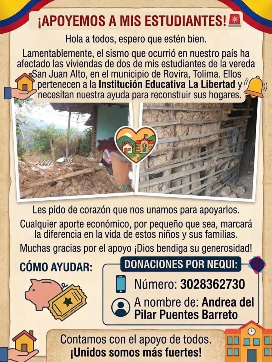 vantecosmicx's tweet photo. Hola!

Estamos buscando su ayuda, los niños y sus familias perdieron todo, sus casas están en ruinas y están durmiendo en el colegio y necesitan apoyo en este momento. 

Por favor me ayudan a difundir? https://t.co/siM8pJdr3u